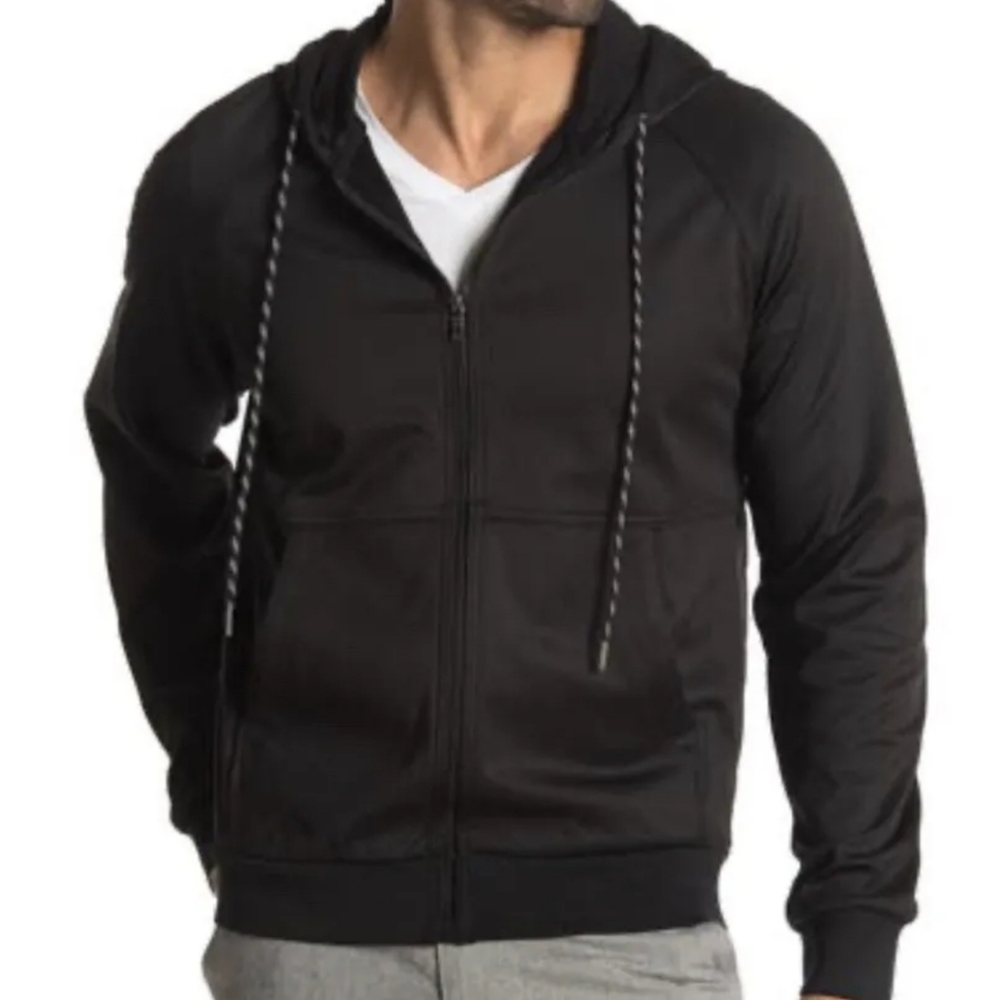 Bugatchi Black Bicolor Drawstring Zip Up Hoodie Sweatshirt Size 2XL
